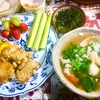すごいレタスのカニカマスープと塩唐揚げの夕食