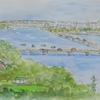 ホテルから見える「浜名湖」の絵を描きました