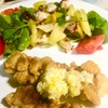 揚げ焼きチキンのネギ塩レモン　タコとセロリの炒めもの