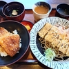 鯖江市吉江町にあるそば処二男坊で、ソースカツ丼小盛とあげおろしそば。