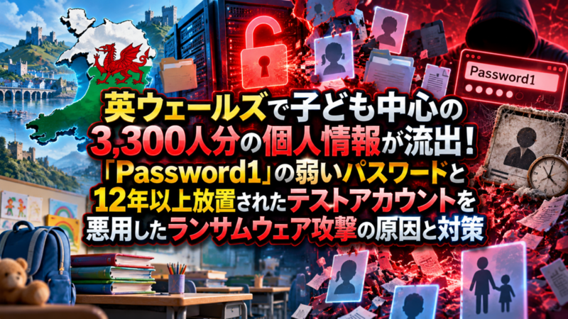 英ウェールズで子ども中心の3,300人分の個人情報が流出！「Password1」の弱いパスワードと12年以上放置されたテストアカウントを悪用したランサムウェア攻撃の原因と対策