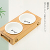 犬猫兼用 天然竹製スタンド 可愛いダブル陶器ボウル付き食器台