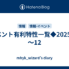 イベント有利特性一覧◆2025.10～12