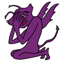 悩んでいるかわいい悪魔 のイラスト