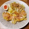 鶏むね肉のピカタ、白菜とシーチキンのサラダ、味玉、とろろご飯