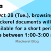 On Oct 28 (Thu.), browsing for Mackerel documents will be unavailable for a short period of time between 1:00-3:00 a.m.