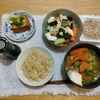 厚揚げ。大豆サラダ。野菜味噌汁