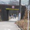 登校の風景：線路下トンネル、梅の開花