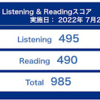 TOEIC LR 7月受験結果