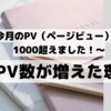 PV数がのびた理由を分析してみた。今月のPV数（ページビュー数）が初めて「1000」を超えました！