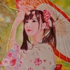 色鉛筆で和服を描いてみた。柄を描くのが思ったより難しい   