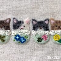 春の額飾り】4匹のねこちゃんと春のお花のリースの完成・羊毛フェルト