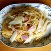 今日の料理　大根とベーコンのクリームパスタ