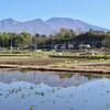 「佐久の季節便り」、「水田」に「逆さ浅間」が写り…。