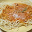本日のランチ：かにクリームとトマトのパスタ