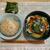 野菜味噌汁。レンチン目玉焼き。きな粉ご飯