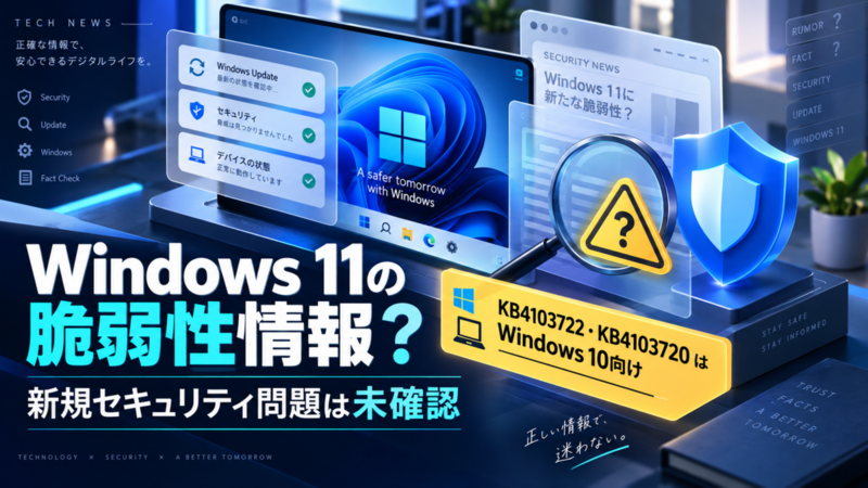 Windows 11の脆弱性情報？取得内容では新規セキュリティ問題を確認できず、KB4103722・KB4103720はWindows 10向け