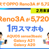 【2/24】UQモバイルにMNPでOPPO Reno3 Aが一括5720円、AQUOS sense3basic、Galaxy A20、Galaxy A21が一括1円！