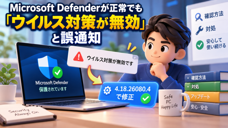 Microsoft Defenderが正常でも「ウイルス対策が無効」と誤通知、4.18.26080.4で修正｜確認方法と対処