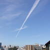 久し振りの青空にくっきりとした飛行機雲
