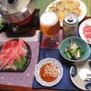 酔鯨 純米酒と海鮮チヂミ・中トロ・豚しゃぶの夕食