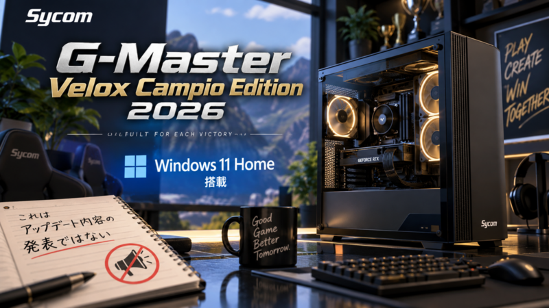 サイコム「G-Master Velox Campio Edition 2026」発売、Windows 11 Home搭載もアップデート内容の発表ではない