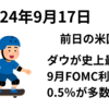 米株は高安まちまち　ダウが史上最高値を更新　主要指数ではナスダックのみAppleや半導体軟調で下落　0.5％利下げ確率が多数派に　前日の米国株24年9月17日