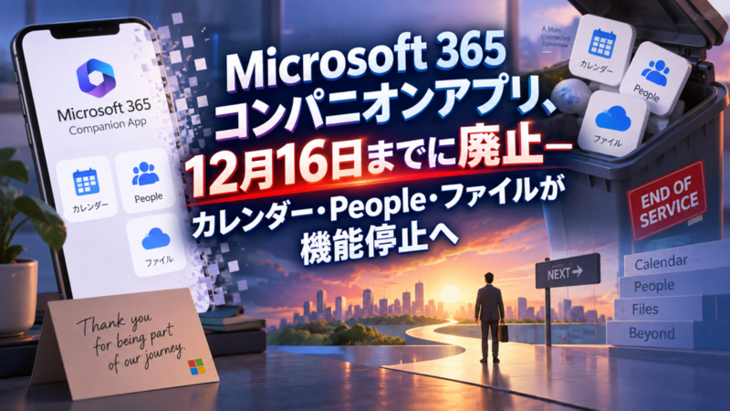 Microsoft 365コンパニオンアプリ、12月16日までに廃止―カレンダー・People・ファイルが機能停止へ