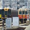阪神5500系改造車「タイガース号」と赤胴車～新旧武庫川線車両の並び～