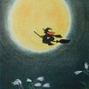 満月と空飛ぶ魔女さんとススキをパステルで描いてみました(*^^*)