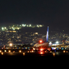 性格が異なる夜間撮影。　飛行機✈️と夜桜🌸