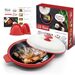 【Amazon】電子レンジ調理器 レンジで焼き魚 レンジで焼肉 焼き目 焼き魚向きの長いタイプ 初心者でもらくらく料理 【炒める 焼く 煮る 蒸す 炊く 温める】 フッ素コーテイング 日本語レシピ＆取り扱い説明書付き (赤, 円形)