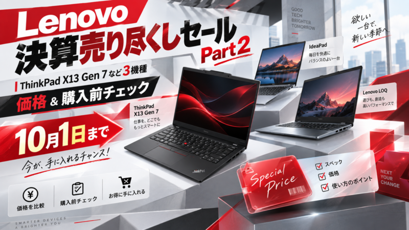Lenovo決算売り尽くしセールPart2は10月1日まで｜ThinkPad X13 Gen 7など3機種の価格と購入前チェック