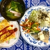 塩サバのバター焼きとスパニッシュオムレツの夕食