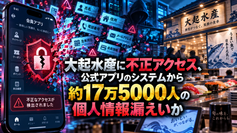 大起水産に不正アクセス、公式アプリのシステムから約17万5000人の個人情報漏えいか