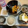 鶏ムネ野菜味噌汁(２日目）。いわし水煮缶。かぼちゃ。