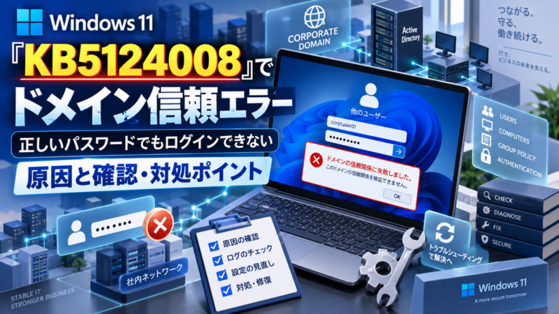 Windows 11「KB5124008」でドメイン信頼エラー、正しいパスワードでもログインできない原因と確認・対処ポイント