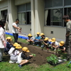 地域の方が野菜の苗植えを指導してくださいました