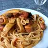 【一人分の簡単レシピ】エリンギとソーセージのトマトクリームパスタ。スパゲティで。