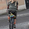 自転車の男性の背にしがみつくにゃんこ イタリア・ローマ
