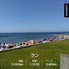 13kmJOG。昨日は新潟県柏崎市の石地海水浴場で海水浴。