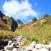 紅葉の雨飾山登山（雨飾山荘前泊／雨飾高原キャンプ場下山／公共交通機関利用）