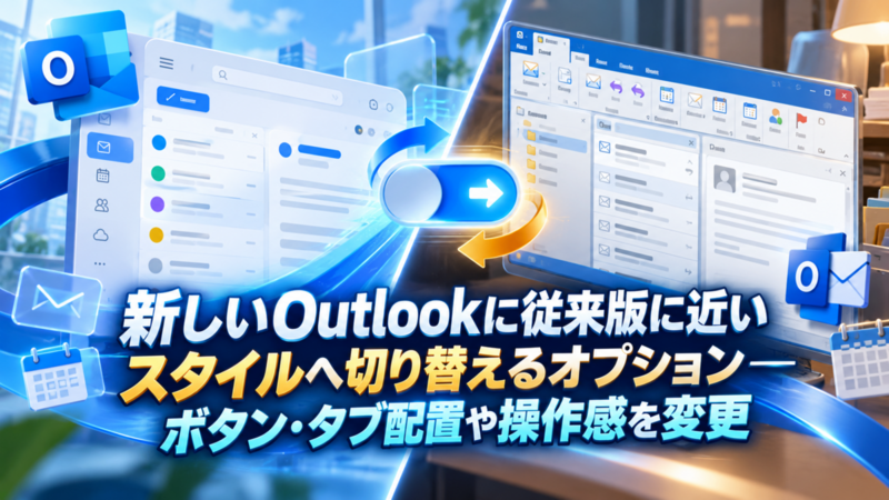 新しいOutlookに従来版に近いスタイルへ切り替えるオプション―ボタン・タブ配置や操作感を変更