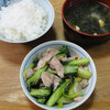 今日の食べ物　朝食に豚肉とターサイの炒め物