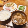 山形芋煮とハムエッグ、オクラ納豆の朝ごはん