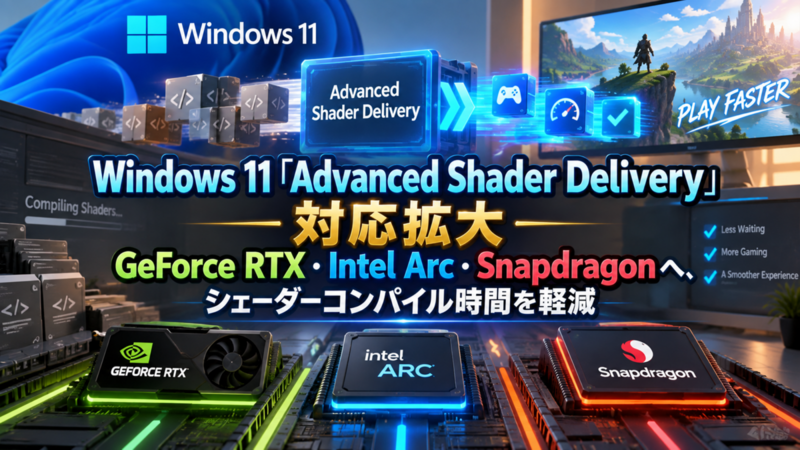 Windows 11「Advanced Shader Delivery」対応拡大―GeForce RTX・Intel Arc・Snapdragonへ、シェーダーコンパイル時間を軽減
