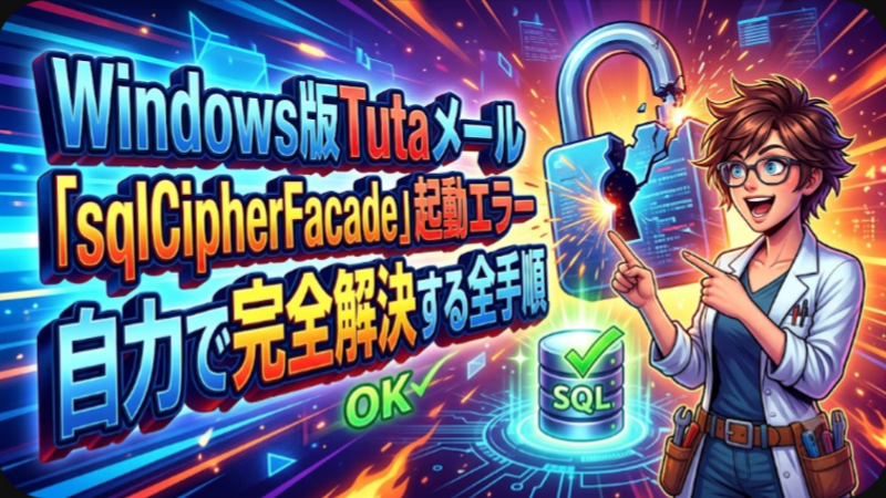 Windows版Tutaメールの起動エラー「sqlCipherFacade」を自力で完全解決する全手順