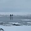 国後島の海岸　氷が割れ、釣りをしていた人2人が流される