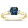 0.10 Cts Diamond & 1.42 Cts London Blue Topaz Three Stone Ring in 14K Yellow Gold-10.0