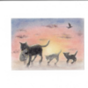 夕暮れの母子猫(色鉛筆画)